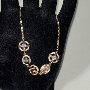 18k Yellow Gold Plated Multicolor Stone Lariat Bracelet NWOT